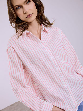 Πουκάμισο ριγέ βαμβακερό σε ροζ