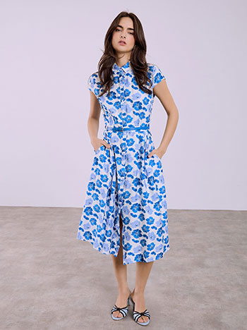 Floral pleated shirt dress in blue