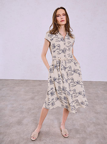 Printed shirt dress in light brown