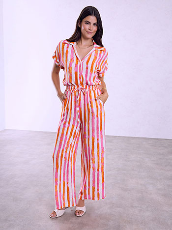 Viscose striped wide leg trousers in fuchsia
