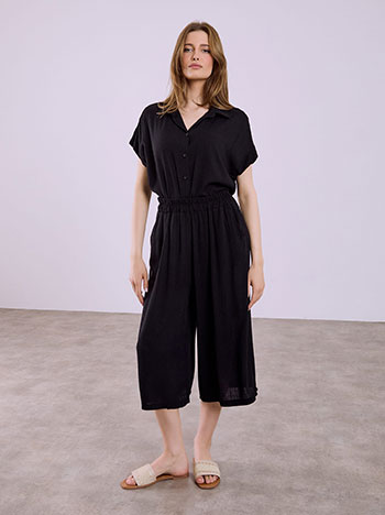 Ζιπ κιλότ μονόχρωμη από βισκόζη σε μαύρο