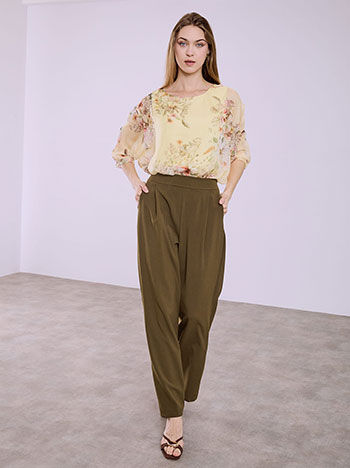 Wide leg trousers with pleats in khaki