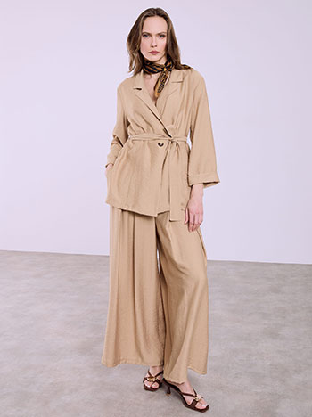Wide leg trousers with viscose in light brown