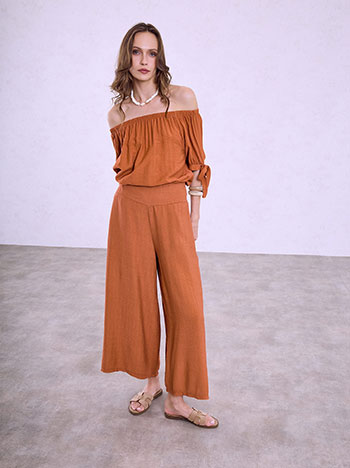 High-waisted crop culottes in terracota