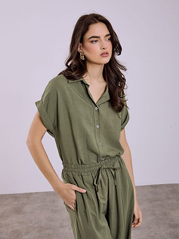 Shirt with rolled up sleeves in khaki