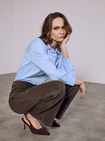 Shirt with side slits in sky blue