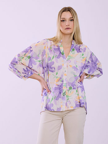 Πουκάμισο ασύμμετρο φλοράλ σε μωβ