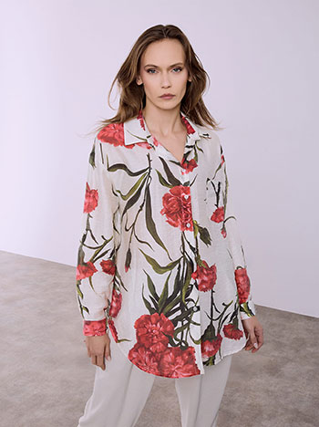 Πουκαμίσα φλοράλ με τσέπη σε μπεζ