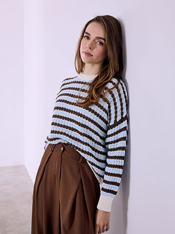 Sweater knitted with stripes in baby blue