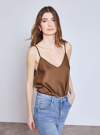 Lingerie τοπ σατέν σε καφέ