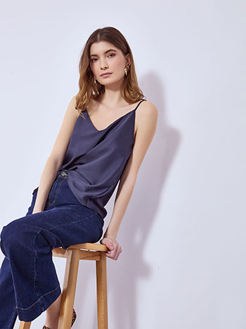 Lingerie τοπ σατέν σε σκούρο μπλε