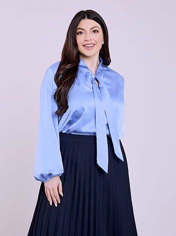 Top satin with tie in sky blue