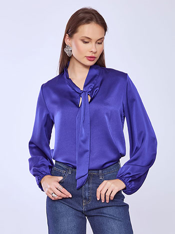 Μπλούζα σατέν με δέσιμο σε μπλε ηλεκτρίκ