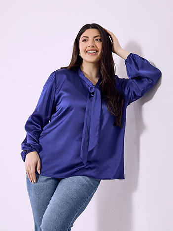 Top satin with tie in electric blue