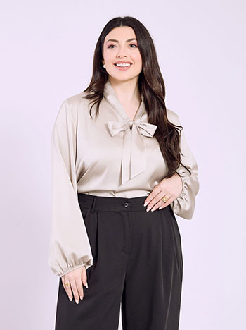 Μπλούζα σατέν με δέσιμο σε μπεζ