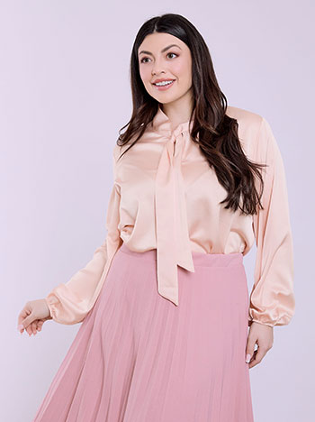 Μπλούζα σατέν με δέσιμο σε σομόν