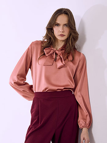 Μπλούζα σατέν με δέσιμο σε σάπιο μήλο