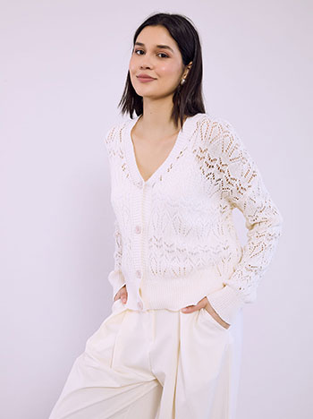 Ζακέτα πλεκτή διάτρητη σε μπεζ ανοιχτό