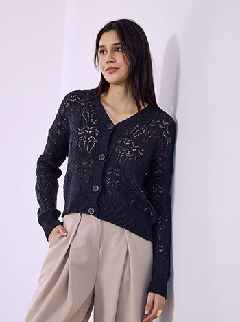 Ζακέτα πλεκτή διάτρητη σε σκούρο μπλε