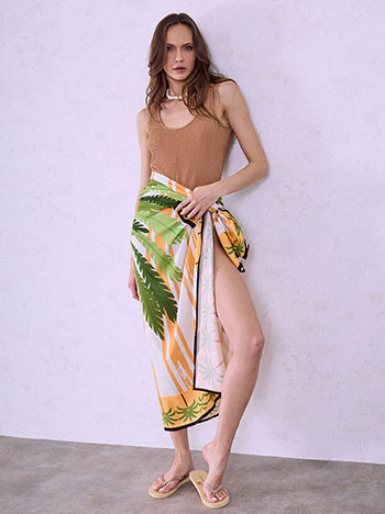 Printed palm trees pareo in orange