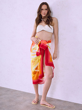 Printed viscose pareo in red
