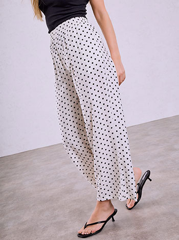 Polka dot wide leg trousers in off white