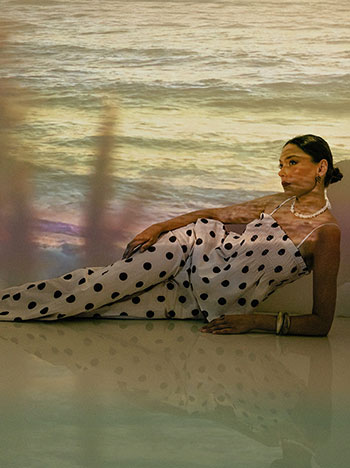 Polka dot cotton wide-leg trousers in beige