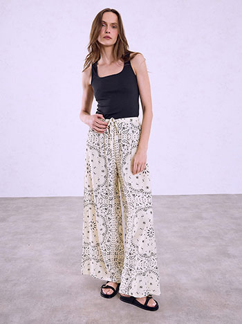 Paisley printed wide-leg trousers in light beige