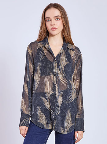 Πουκάμισο εμπριμέ ημιδιάφανο σε σκούρο μπλε