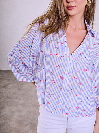 Striped shirt with flowers in sky blue