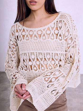 Crochet cotton top in light beige