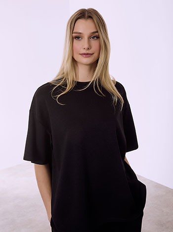 Μπλούζα oversized με ανοίγματα στο πλάι σε μαύρο