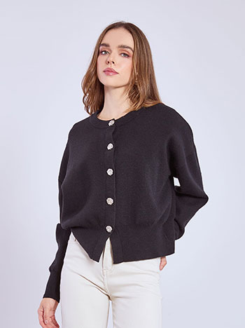 Cardigan knitted with metallic buttons in black