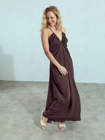Maxi dress with open V-back in dark brown