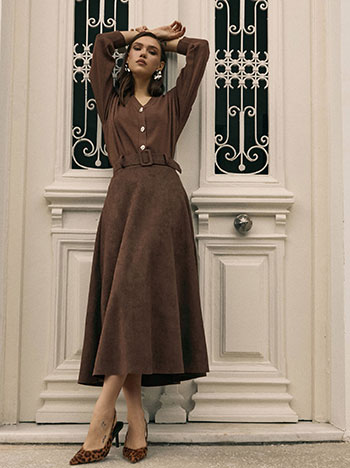 Skirt midi suede like in brown
