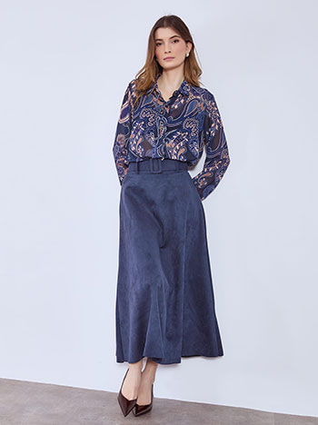 Φούστα μίντι με όψη σουέντ σε σκούρο μπλε