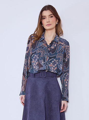 Shirt semi sheer paisley in blue