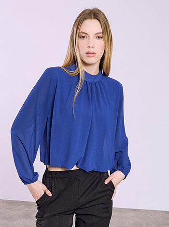 Μπλούζα με ημιδιάφανα μανίκια σε μπλε ηλεκτρίκ