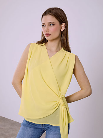 Κρουαζέ μπλούζα με δέσιμο σε κίτρινο