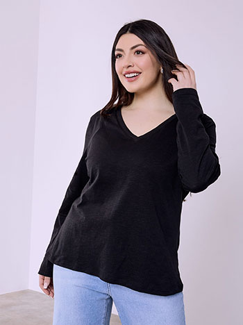 Μπλούζα μακρυμάνικη βαμβακερή σε μαύρο