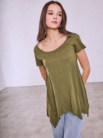 Asymmetric hem top in olive green