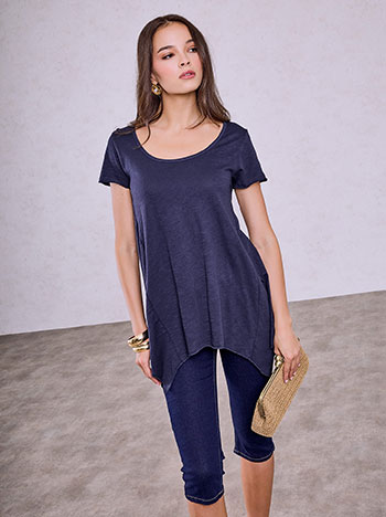 Asymmetric hem top in dark blue