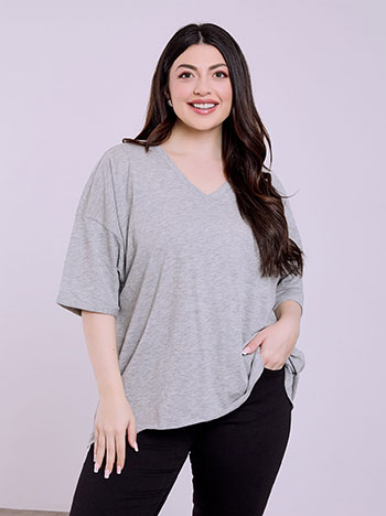 Μπλούζα με γυριστό μανίκι σε γκρι ανοιχτό