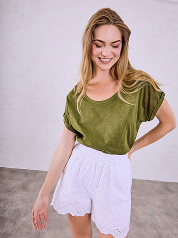 Top with rolled up sleeves in olive green