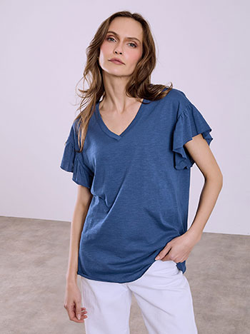 Μπλούζα με βολάν μανίκι σε μπλε