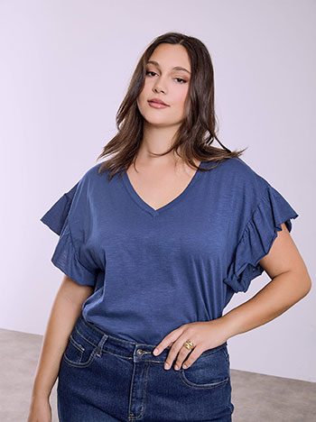 Μπλούζα με βολάν μανίκι σε μπλε