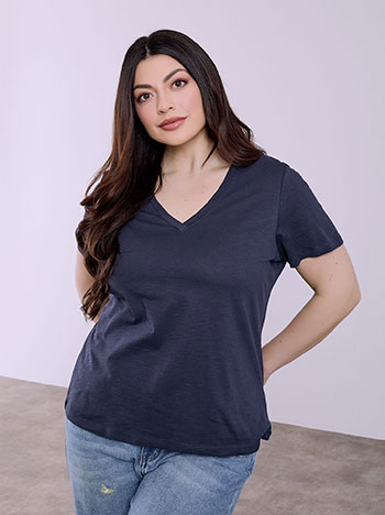 T-shirt cotton with V neckline in dark blue
