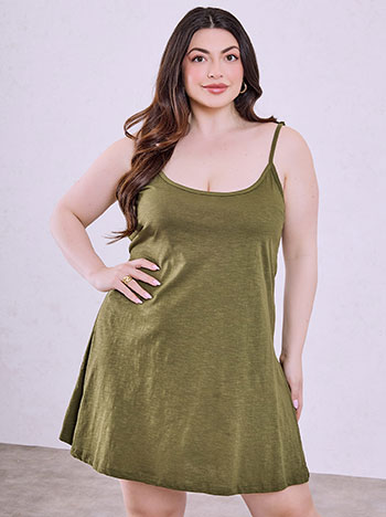 Cotton mini dress in olive green