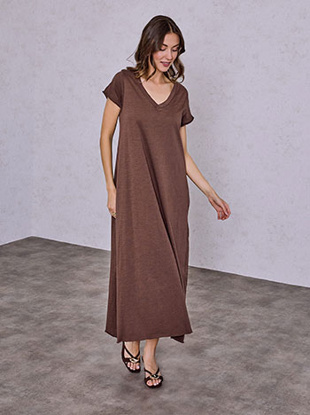 Cotton maxi dress in brown