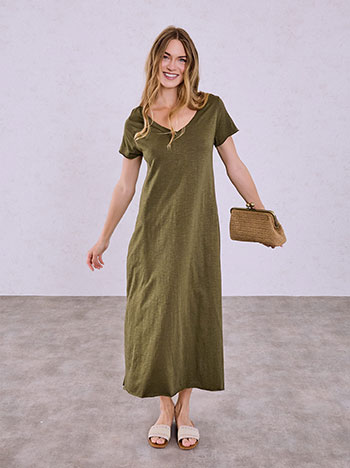 Cotton maxi dress in olive green